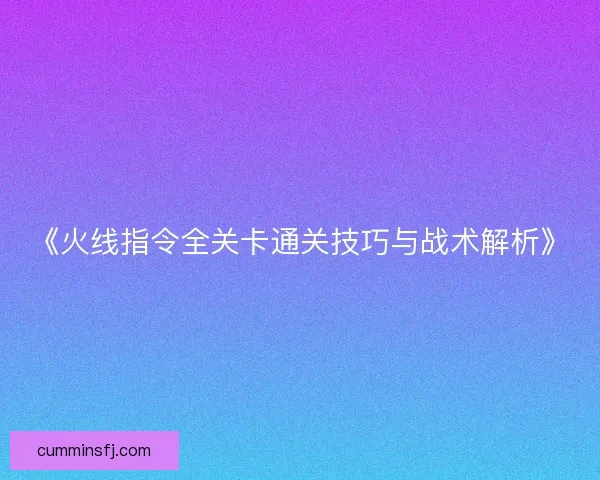 《火线指令全关卡通关技巧与战术解析》